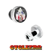 2 Silver Billet Knurled License Plate Frame Tag Bolts PIN UP GIRL SPADE - 128