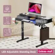 Electric Computer Standing Desk Sit Stand Up Table LED Drawers Height Adjustable