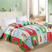 [WANWEN] Christmas Reindeer Kids Xmas Presents Quilt Bedspread and Pillowcase Bedding Bed Set 3PCS, 220 x 240 cm Little Surprise
