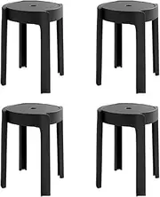 Set of 4 Plastic Stacking Stools, Whirl Design Modern Dining ChairsRound Nesting Bar Stool with X-Shape Connection & Anti-Slip Foot Pads Home Kitchen Office,Dining Chair Support Up to 150kg (Black)