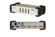 Aten 4 Port USB & PS/2 VGA KVM Switch, Video DynaSync, mouse and keyboard emulation, 4 VGA USB and PS/2 KVM Cables included