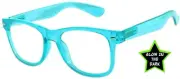 KIDS GLOW IN THE DARK BLUE VINTAGE RETRO CLEAR LENS SUNGLASSES PARTY GLASSES