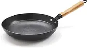 Qulinart by Brandt Cast Iron Frying Pan (28 cm), Extremely Lightweight, Includes Non-Stick Coating with Honeycomb Structure and Ergonomic Wooden Handle, Suitable for All Cookers