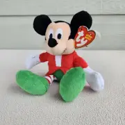 Ty Christmas Mickey Mouse Beanie Babie Plush 6 1/2" Walgreens Exclusive 2012