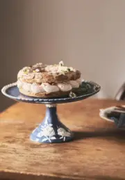 Anthropologie Turkuaz Kitchen Posy Cake Stand Blue White Floral