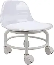 Compact Acrylic Low Rolling Stool with Wheels, Back Support and Silent Mini Roller for Any Room (Clear White) (Transparent Grey)