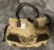 Coach NWT 23763E Colette Signature Sateen Carryall Khaki/Walnut