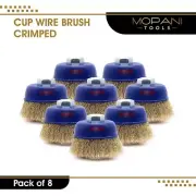 3" Crimped Wire Cup Wheel Brush Set For Grinders, 5/8"-11 Threaded Arbor: 8 Pack