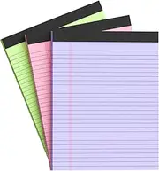 AILZFEI Colored Legal Pads 8.5 x 11 Note Pads 8.5x11 inch, Wide Ruled Clear Print Writing Pads 30 Sheets/Pad, 80gsm Colored Paper, Perforated Notepad with Sturdy Back (3 Pads)