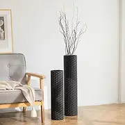 [Sziqiqi] Black Tall Floor Vase: 27.6/21.7in Metal Cylinder Vases Extra Large Decorative Vase Set of 2 Living Room Modern Honeycomb Texture Big Standing Decor for Dining Bedroom Home Corner Indoor
