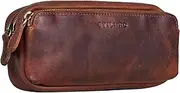 STILORD Melissa Pencil Case Leather Large Vintage with Zip Pencil Case Large Case School Plain Genuine Leather Cosmetic Bag for Men and Women