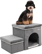 RYpetmia Foldable Pet Stairs for Beds & Sofas - Non-Slip Dog Steps with Storage for Small to Medium Dogs & Cats, Supports up to 120 lbs - Durable 2 & 3-Step Doggie Ladder for Easy Access