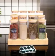 12pcs Glass Spice Jars -12oz Empty Containers w/ Bamboo Airtight Lid and Labels