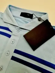 NWT G/Fore G4 Offset Stripe Tech Pique Golf Polo Shirt Light Blue MEDIUM $120