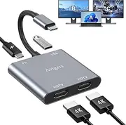 USB C to Dual HDMI Adapter, (4 in 1) USB c Hub with 2 HDTV 100W PD, USB 3.0