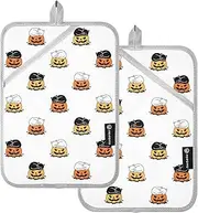 Kitchen Pot Holders Heat Resistant Happy Halloween Pumpkins Potholders with Pocket Hot Pads for Cooking Oven Mitts 2 Pack