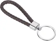 [uxcell] Braided Leather Keychain with Stainless Steel Key Ring, PU Woven Wristlet Lanyard Strap Fob Keyring Holder for Car Bag Wallet Pendant, Dark Brown