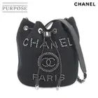CHANEL Deauville Drawstring Chain Shoulder Bag Canvas Leather Black AS1045 Dea