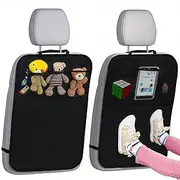 Dinhauyon Car Seat Protector, 2Pcs Oxford Cloth Waterproof Back Mat, Back Seat Protector for Kids Stain Resistant Seat Covers Waterproof Upholstery Protection with Storage Pockets (Black)