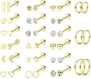 [Sanfenly] Small Flat Back Earrings Hypoallergenic Surgical Steel Earrings 14K Gold Plated Stainless Steel Stud Earrings for Women Men Tiny Stud Hoop Cartilage Earring