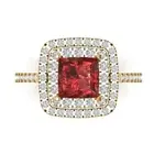 2.16Ct Princess Cut Natural Garnet Gold Halo Engagement Promise Bridal Ring