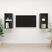 Wall-Mounted TV Cabinets, 2 PCS High Gloss Grey Engineered Wood Floating Entertainment Unit for Living Room Storage