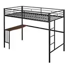 US Bunk Bed Frame Metal Twin Size Beds with Desk Ladder Guardrails Kids Bedroom