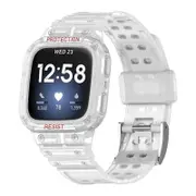 Watch Band with Protective Frame Uni-body Shockproof TPU Strap For Fitbit Versa 2/3 Versa Lite/Sense-Clear