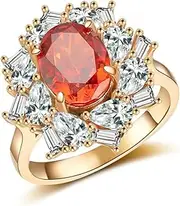 [TUSRORSU] 4 Carat Oval Engagement Rings for Women CZ Simulated Champagne Gold Diamond Rings 925 Sterling Silver Red Wedding Rings Cubic Zirconia Rings