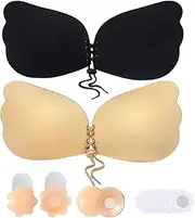 [Gaceblis] 2 Pairs Sticky Bra, Backless Strapless Bra Push Up, Adhesive Invisible Lift Up Bras for Backless Dress