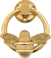 Gold Bee Door Knocker for Front Door | Polished Solid Brass Bee Ring | Gold Brass Knockers with Strike Plate | UPVC | Bumblebee Front Door Furniture with a Unique Design (Brass Ring Bee Door Knocker)