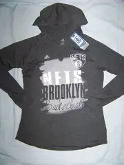 Adidas Women's Brooklyn Nets Long Sleeve Hooded Shirt NWT Large