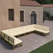 Garden Lounge Set with Cushions - Outdoor Seating, Patio Furniture Set, Chairs, Table, Balcony & Small Piece - Honey Brown Pinewood