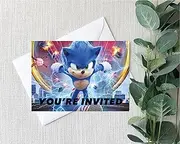 Smith Bros Printers 1898 Sonic A6 Two Sided Invitations (WRITE ON) Birthday Party Invites (Pack of 24 & Envelopes and 24 'Thanks For Coming To My Party' 30mm Stickers)
