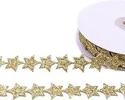 Star Ribbon Golden Sparkly Glitter Star Ribbon Trim Embellishment for Crafts Gift Wrapping Wreath DIY 1 Roll 20 Yards 0.8 Inch