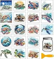 GLOBLELAND 18 Sheets Summer Transfer Stickers with Sea Turtle 3.9 x 3.6 Inches Ocean Colourful Transfer Stickers for Rubbing On Furniture Vases Glass Craft Decorations