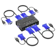 VGA KVM Switch, 4 Port USB VGA KVM Switch w/4 KVM Cables & 3 USB Hubs for 4 C...