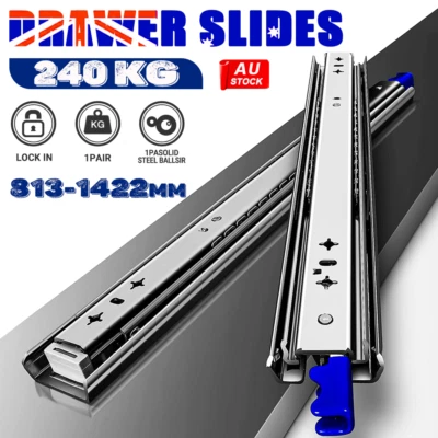 2x Heavy Duty 240kg Locking Drawer Slides 76mm Runners 1524mm Trailer Draw Slide