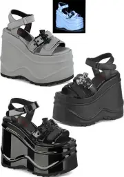 Pleaser Demonia WAVE-13 6" Wedge Platform Hook And Loop Ankle Strap Sandal