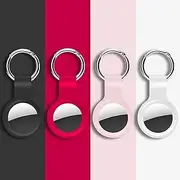 Air Tag Holder Compatible with Apple Airtag Keyring,Silicone Waterproof Airtag Holder 4 Pack for Airtag Case,Air Tag Keychain Accessories for Airtags Dog Collar(Black/Red/Pink/White)