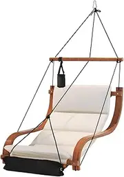 Gardeon Hammock Chair, Lightweight Bed Portable Wooden Camping Swing Hanging Chairs Hammocks Patio Backyard Porch Outdoor Indoor Furniture with Footrest, 150kg Capacity Cream