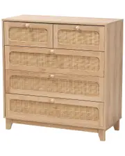Baxton Studio Elsbeth Mid-Century Modern Rattan 5-Drawer Storage Cabinet