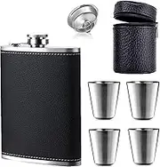 Flask 8oz,304 (18/8) Stainless Steel Flask Black Leak Proof Flask,Whiskey Flasks for Liquor for Men,Funnel and Shot Glasses Flask Set