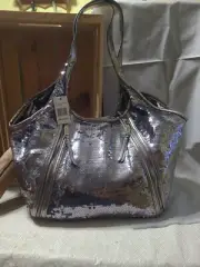 Kensie bag shoulder tote travel bag carry Silver sequin Large New