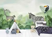 3D Zebra Plant Cartoon Watercolor Wallpaper Wall Murals Removable Wallpaper