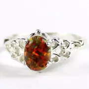 Created Red Brown Opal, 925 Sterling Silver Ladies Ring, SR302-Handmade