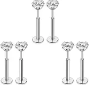 [PunkTracker] 20G 18G 16G Threadless Flat Back Earrings Studs for Tragus Nose Helix Conch Lip Piercing Jewelry - Cartilage Nose Studs Piercing Jewelry for Women Men 6Pcs