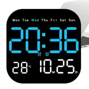 Square LED Large Digital Wall Clock Remote Control Temperature Date Week Display