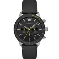 在飛比找ETMall東森購物網優惠-ARMANI 優質風範三眼計時個性腕錶-黑黃-AR11325