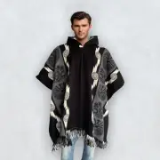 Alpaca Poncho with Hood in black | Soft Comfortable Wool | Navajo | Handcrafted